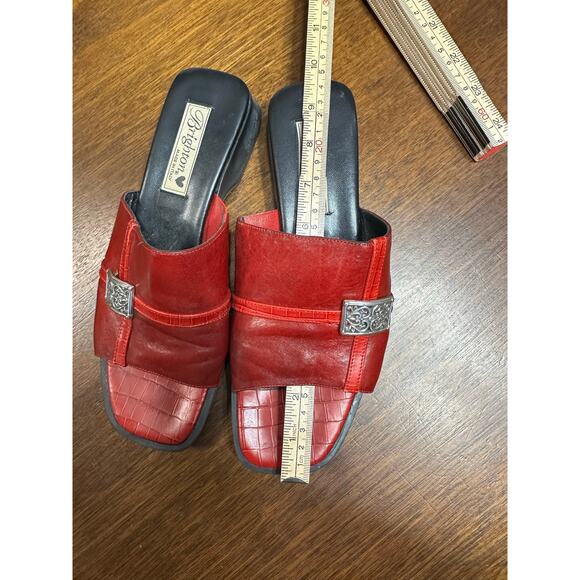 Brighton Leather Slide Sandal Women 8 Y2K Chunky Grunge Preppy Art to Wear Red - Picture 8 of 10